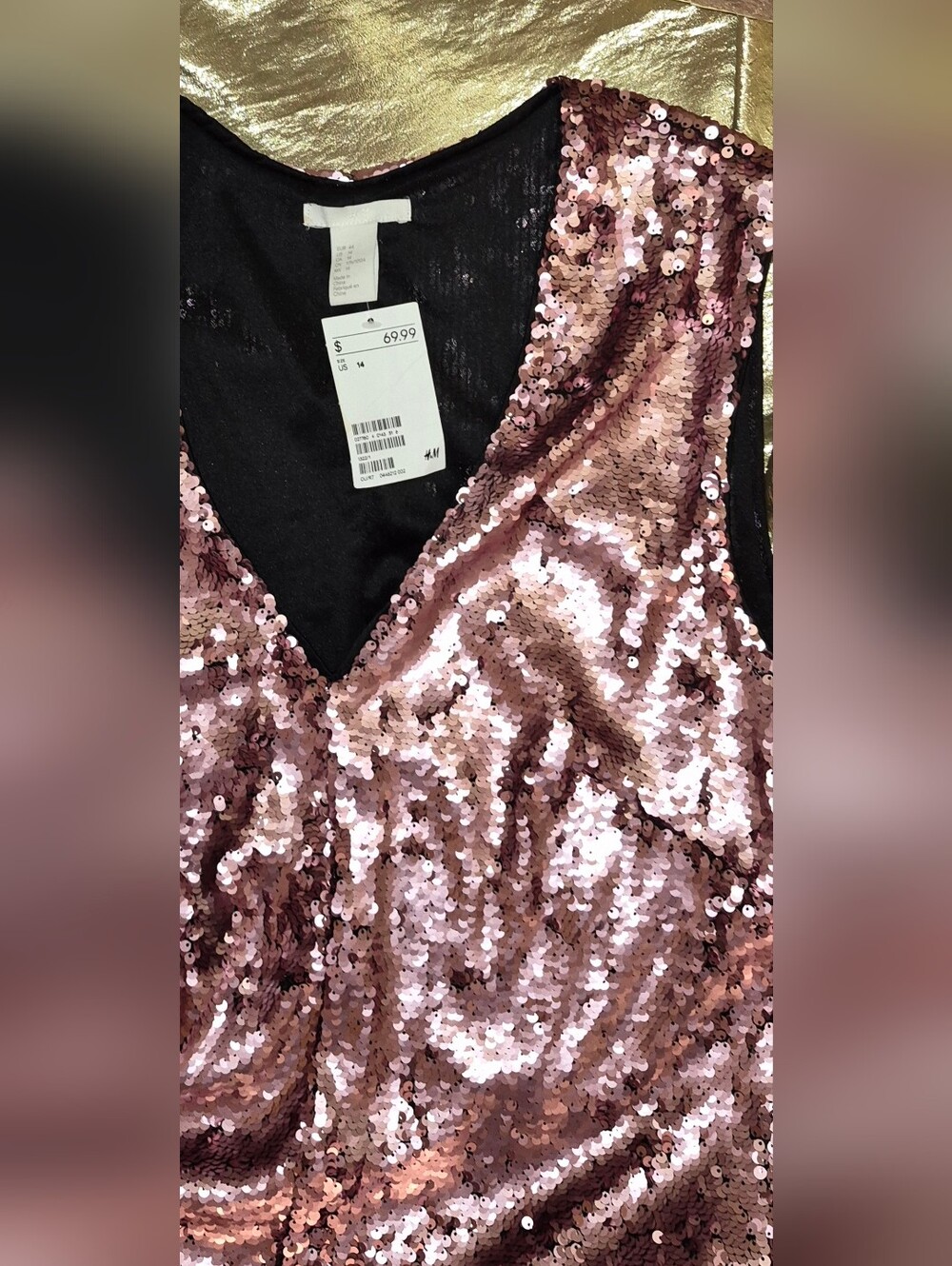 H&M Rose Gold Sequin V-Neck Midi Dress - Picture 2 of 3